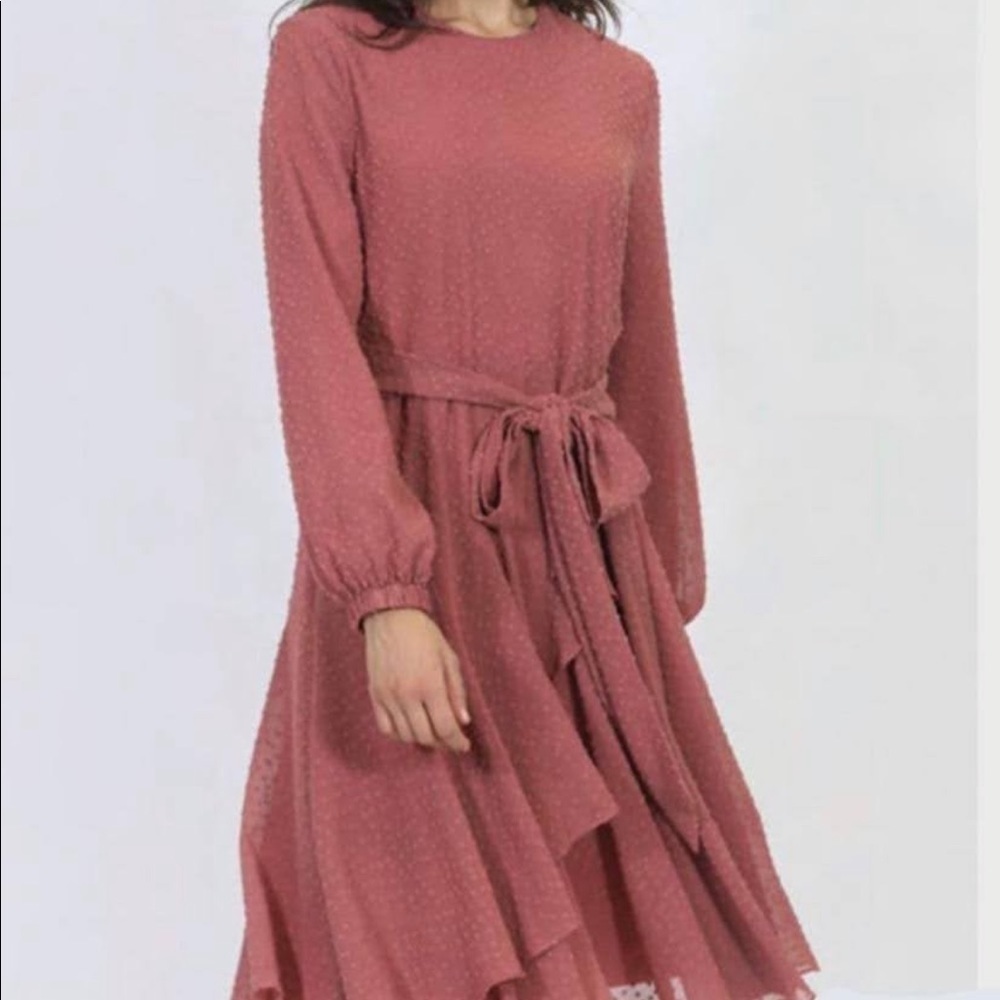 Junees Harper Swiss Dot Dusty Pink Dress